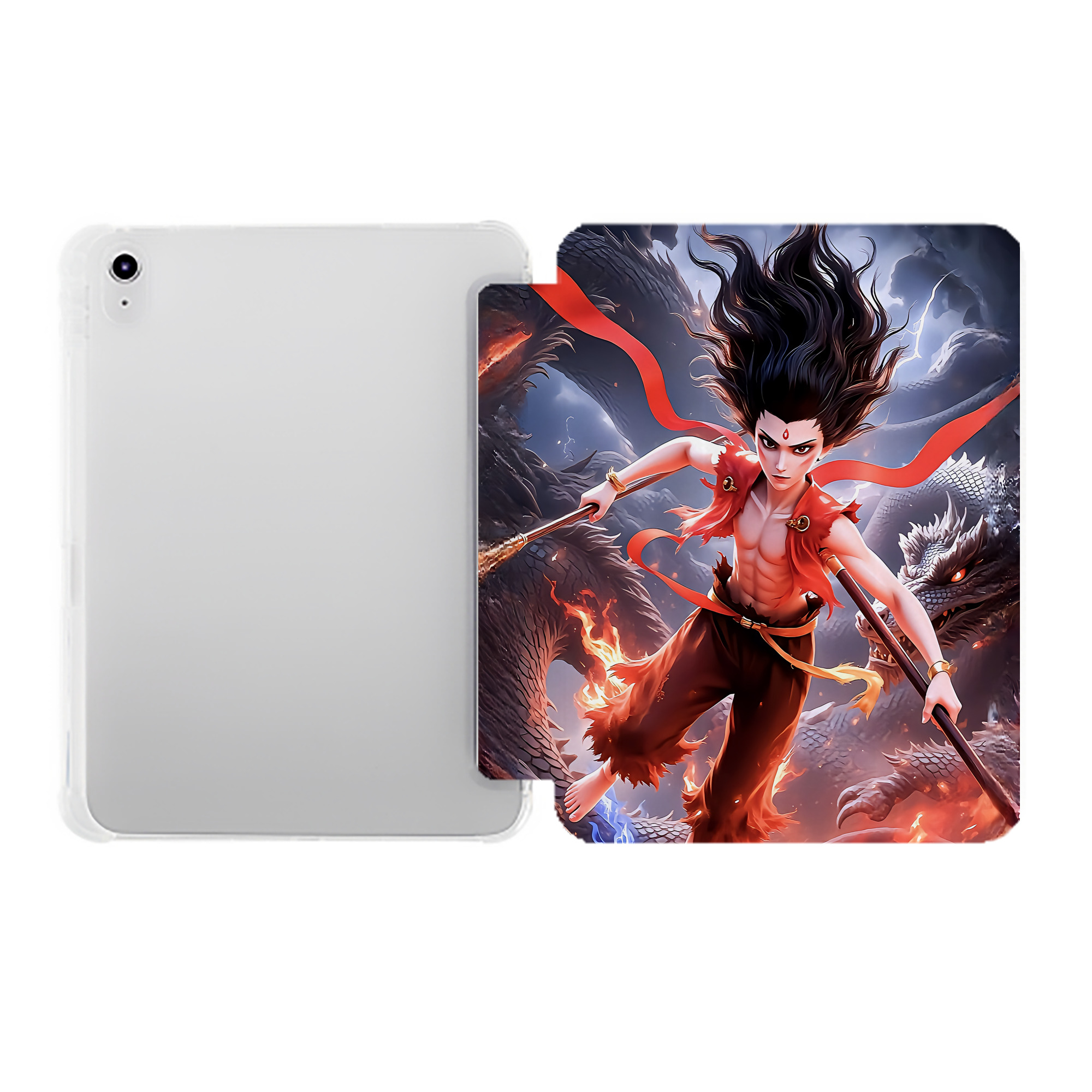 （画像用） Ne Zha 2 ナタ 魔童の大暴れ IPad ケース ペン収納付き 三つ折りスタンド PUレザー×シリコン 対応機種9.5/10.5/10.9インチ